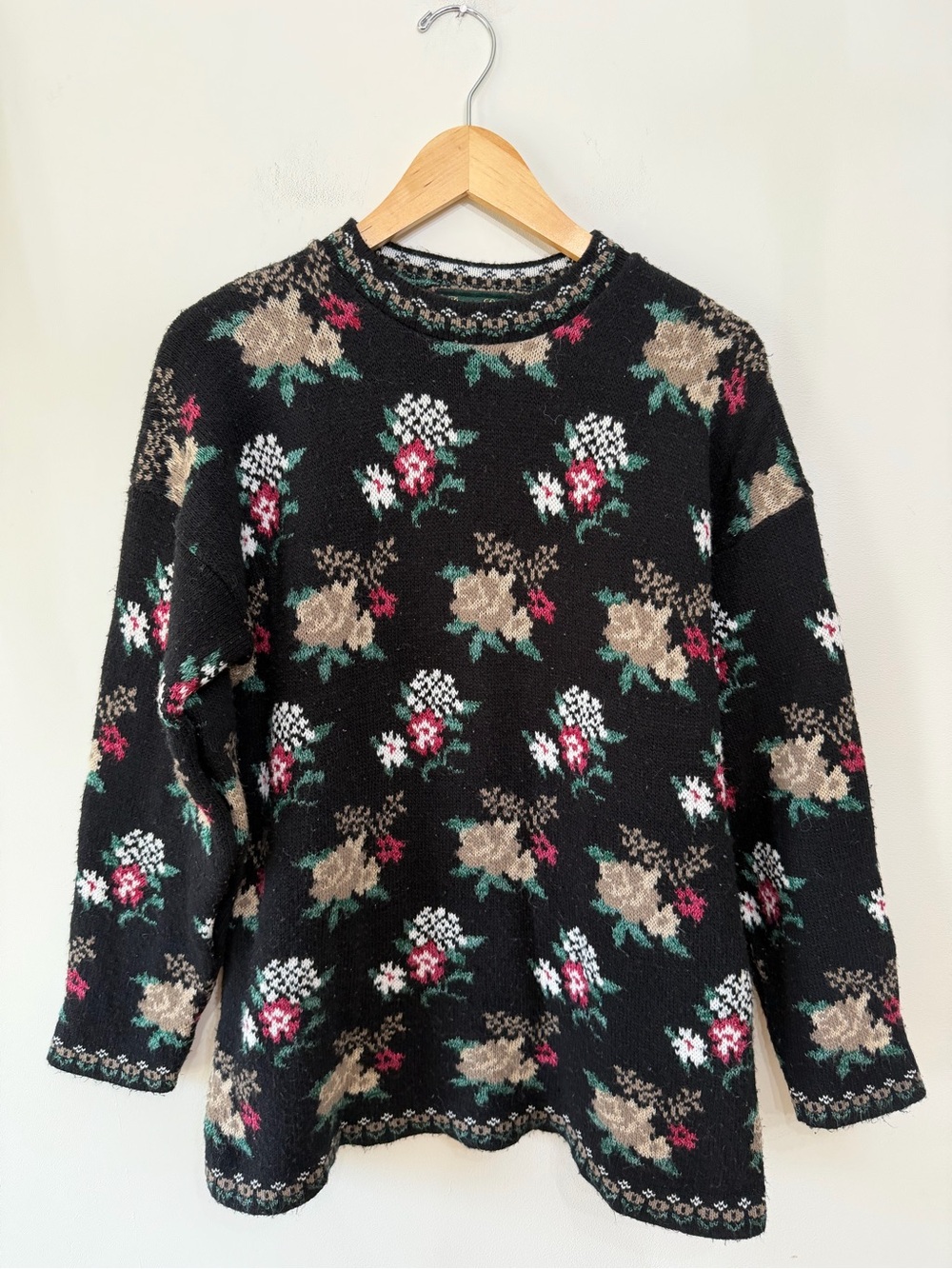 Vtg Dana Scott Grandma Sweater Fall Floral Grandmacore Black Granola Women’s M